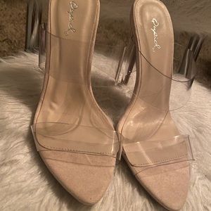 Size 6 Qupid nude/clear pointy toe (open toe) heels
